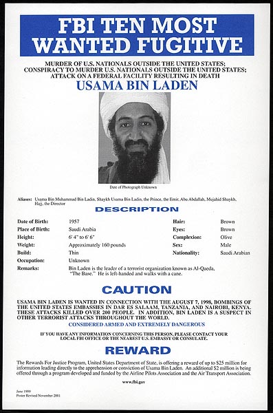 Usama Bin Laden Ten Most Wanted Poster