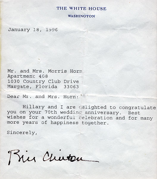 President Bill Clinton Signed Letter