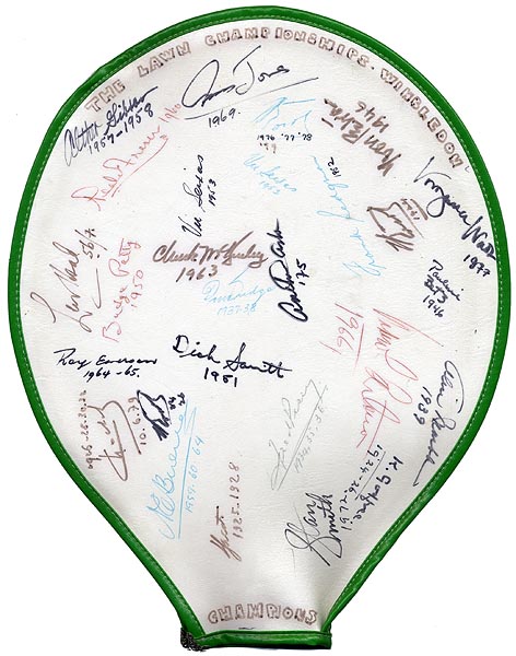 Wimbledon Tennis Racquet Cover Signed by 27 Champions