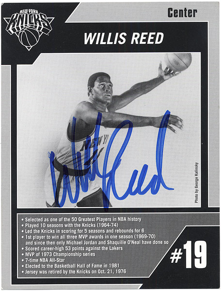 Willis Reed Signed New York Knicks Stats Card