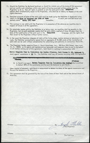 Joseph Heller Signed CATCH-22 Publishing Contract