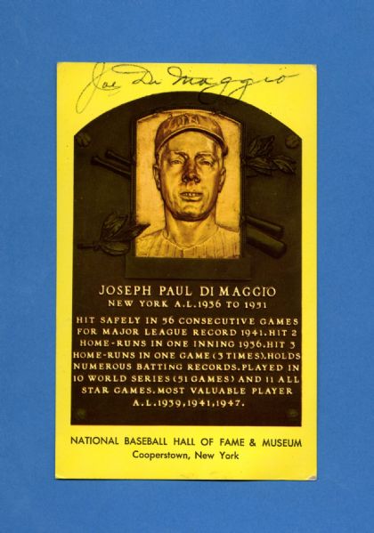 Joe DiMaggio Signed HOF Plaque Postcard