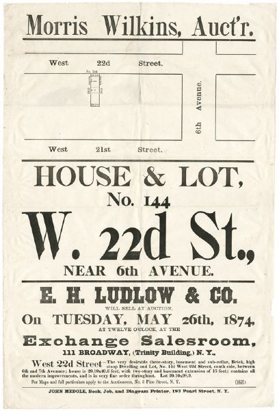 1874 Original Manhattan Real Estate Auction Broadside