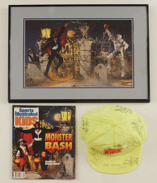 Halloween Proof Photograph of David Robinson & Mitch Richmond Used in 1990 “SI” For Kids Magazine with Signed Hat