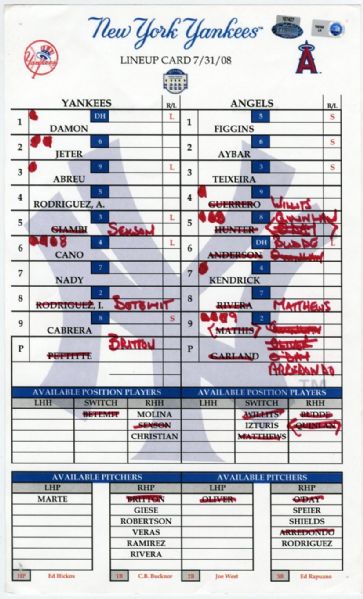 2008 New York Yankees “Last Season Yankee Stadium” Line-Up Card