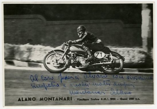 Motorcycle Road Racer Alano Montanari Vintage Signed Photograph Circa 1950's