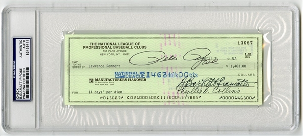 Pete Rose & Bart Giamatti Signed National League Check