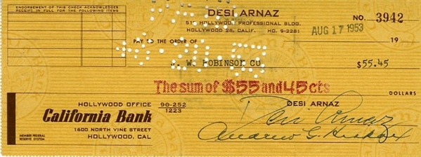 Desi Arnaz (aka Ricky Ricardo) Signed Check