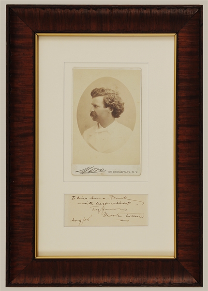 Mark Twain Signed Handwritten Note & Original Cabinet Photograph (1908)