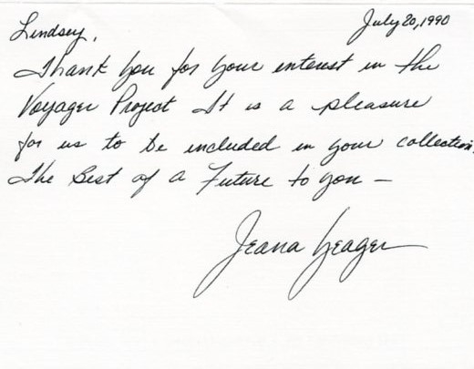 Jeana Yeager Official Voyager Note Card Personalized Message to Fan