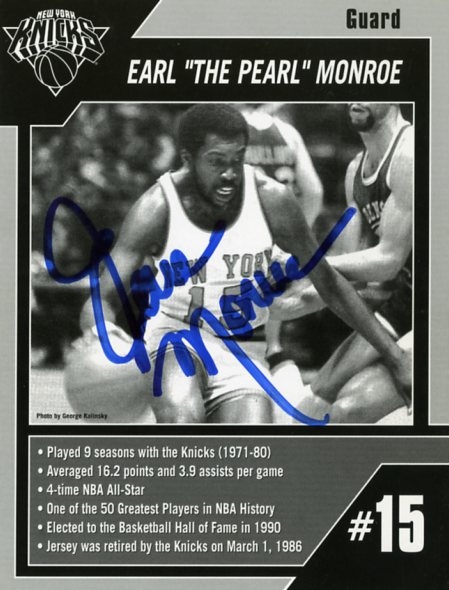 Earl The Pearl Monroe Signed New York Knicks Stats Card
