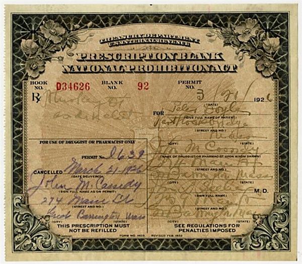 Original 1926 Prescription For Whiskey From Prohibition      