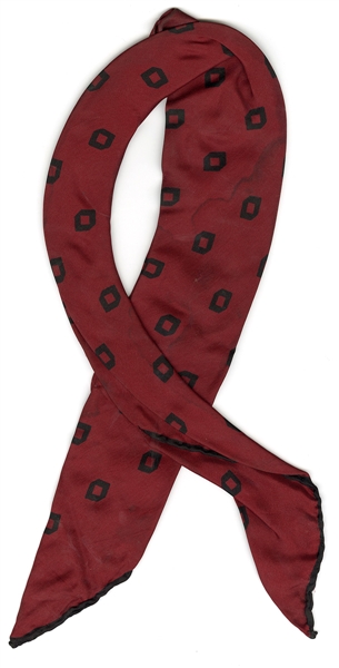 Elvis Presley Owned and Worn Wine Red Cravat with Black Square Design