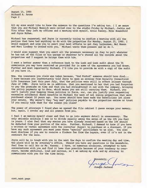 Joe Jackson Signed Letter on Behalf of the Jackson Family