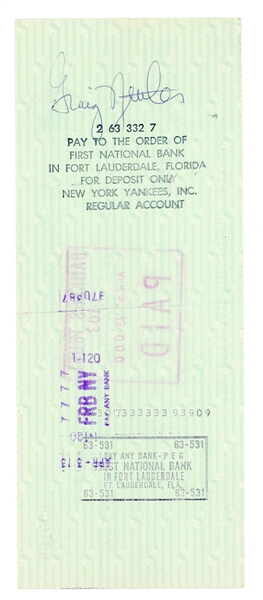Craig Nettles Signed New York Yankees Check