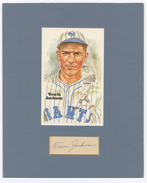 Travis Jackson Signed Cut and Perez-Steele HOF Postcard Display
