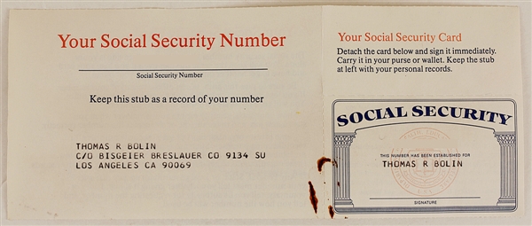 Tommy Bolin's Social Security Card with Limited Edition Lithograph Signed by Artist