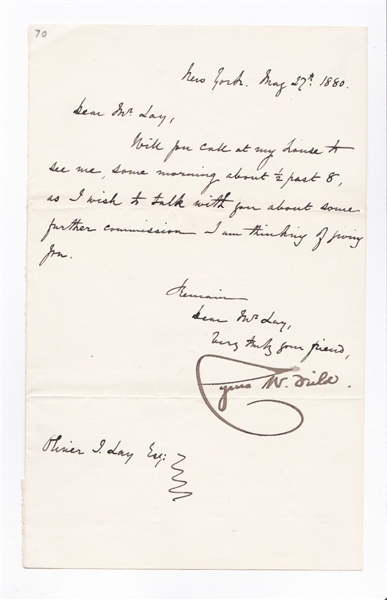 1880 Cyrus W Fields Letter (ALS) To Oliver Lay (Field Portrait Artist) JSA
